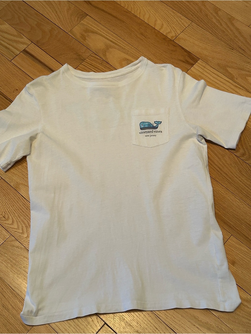 Vineyard Vines Kids Cream Pocket Tee with Blue Whale Logo